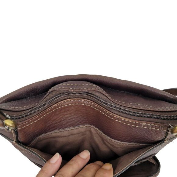 Vtg Fossil Morgan Brown Pebble Leather Crossbody Bag Multiple Pockets Adjustable - Picture 12 of 16